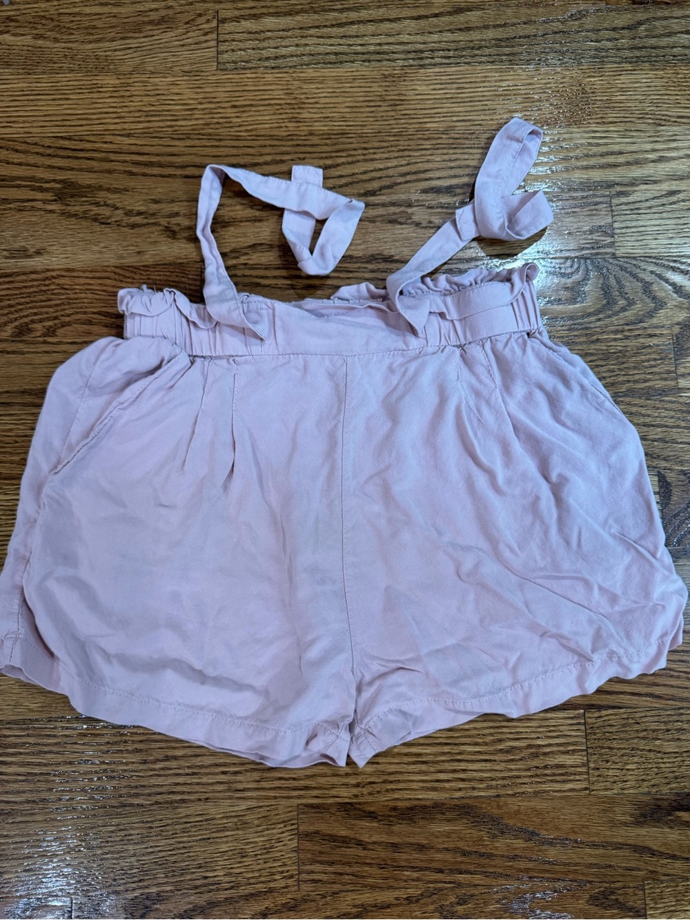 Light Pink Women's Paperbag Waist Tie-Shoulder Shorts